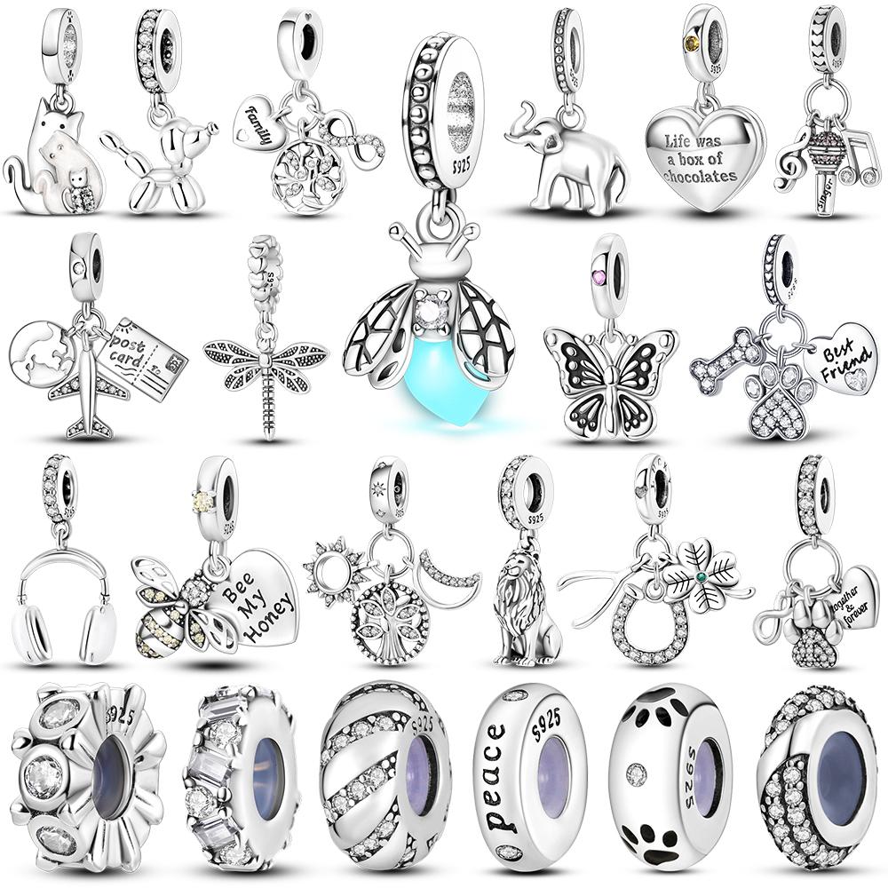 

Серебряный цвет 925 пробы серебряные светлячки бабочка стрекоза подвески подходят оригинальные бусины кулон висячий браслет DIY женские украшения