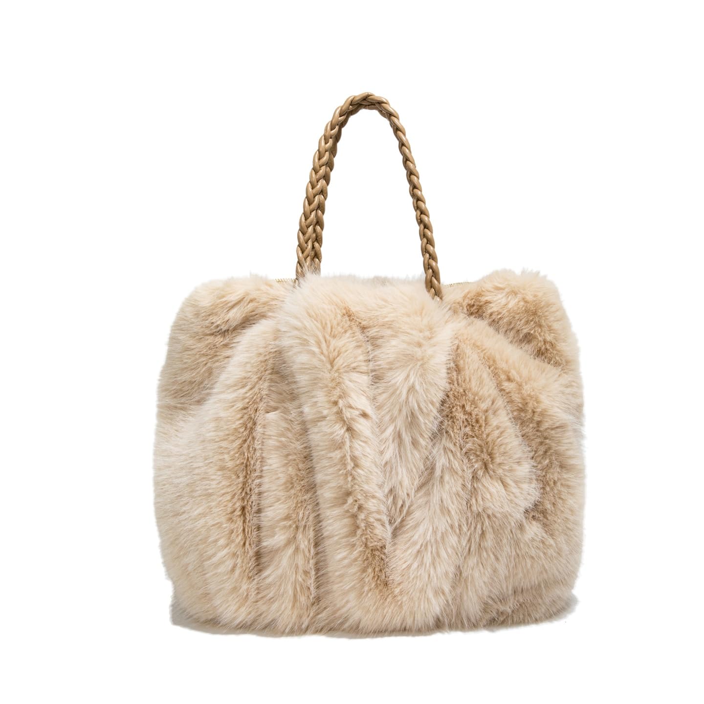 

PUPENG Women s Faux Eco Fur Handbag, Fluffy Shoulder Bag, Tote Bag, Lightweight, Stylish for FallWinter, Commuting (Beige)