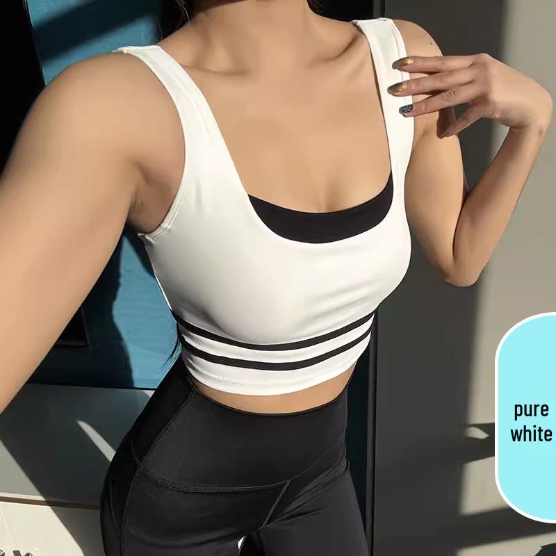 

Женский ударопрочный спортивный бюстгальтер с цветными блоками - Йога, Бег, Фитнес S белый