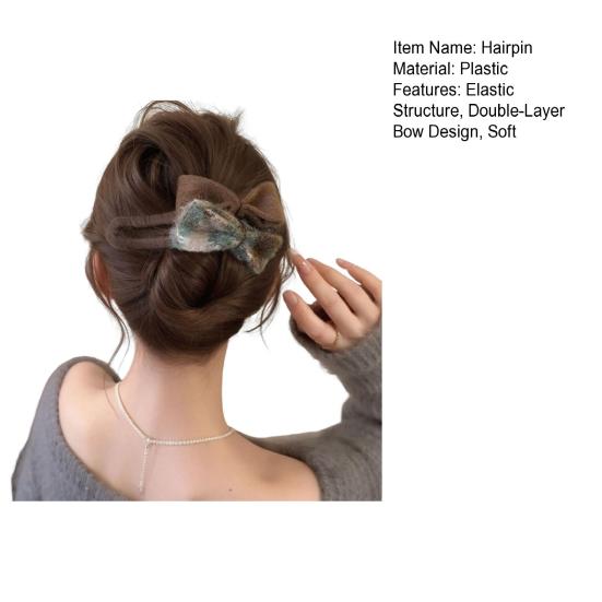 Girl Hairpin Double Bowknot Decor Soft Felt Autumn Winter Hair Clip Large Size Back Head Hair Pin Hair Accessories