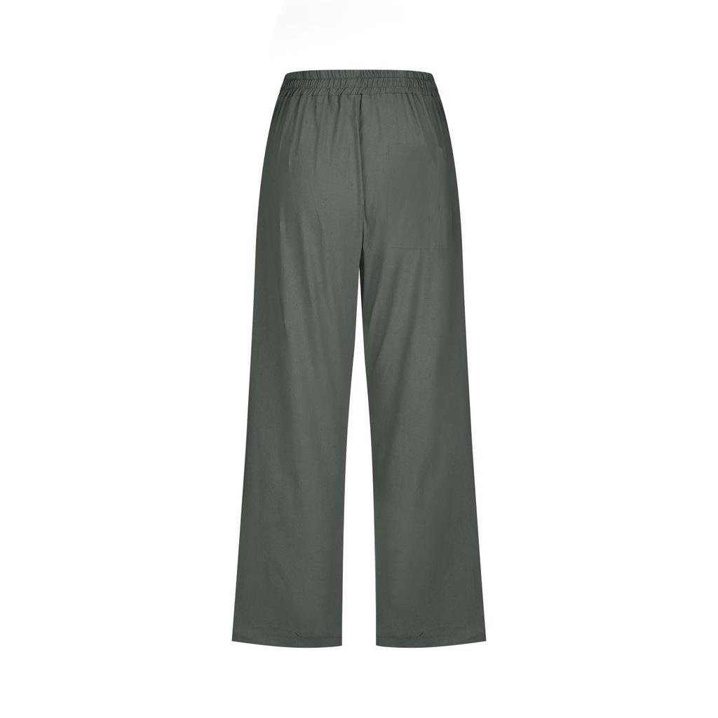 Pants For Women Casual Summer Color Elastic High Waist Cotton And Linen Loose Pants Drawstring Pocket Mid Leg Pants