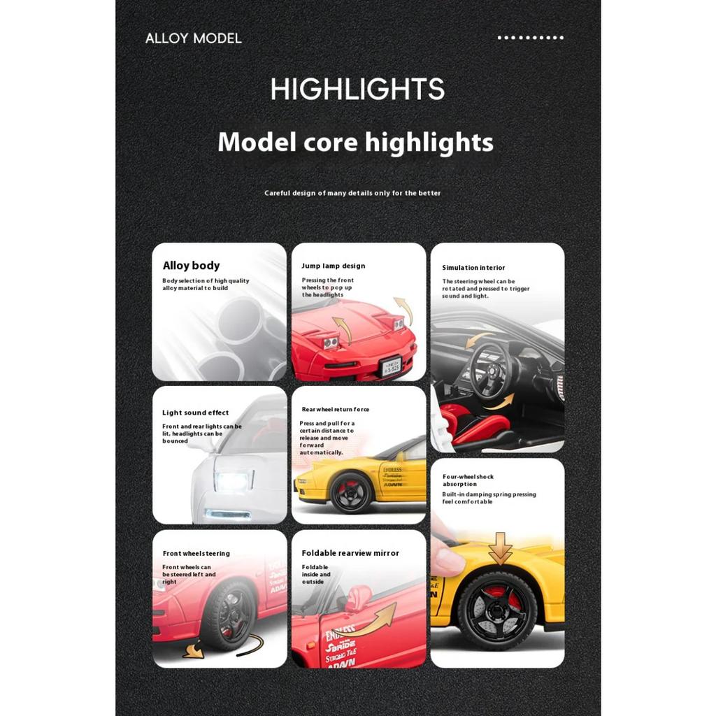 1/22 Honda Cool NA1 Alloy Model, Cool Sound and Light, Exquisite Desktop Ornaments, The Best Collection for Car Model Enthusiasts