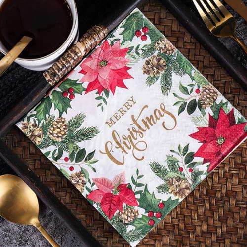 20 Christmas Guest Napkins, Decoupage Paper Napkins with Floral Designs, Cute Designs, Stylish Paper Napkins, Tissue Paper, Perfect for Tea Parties, R