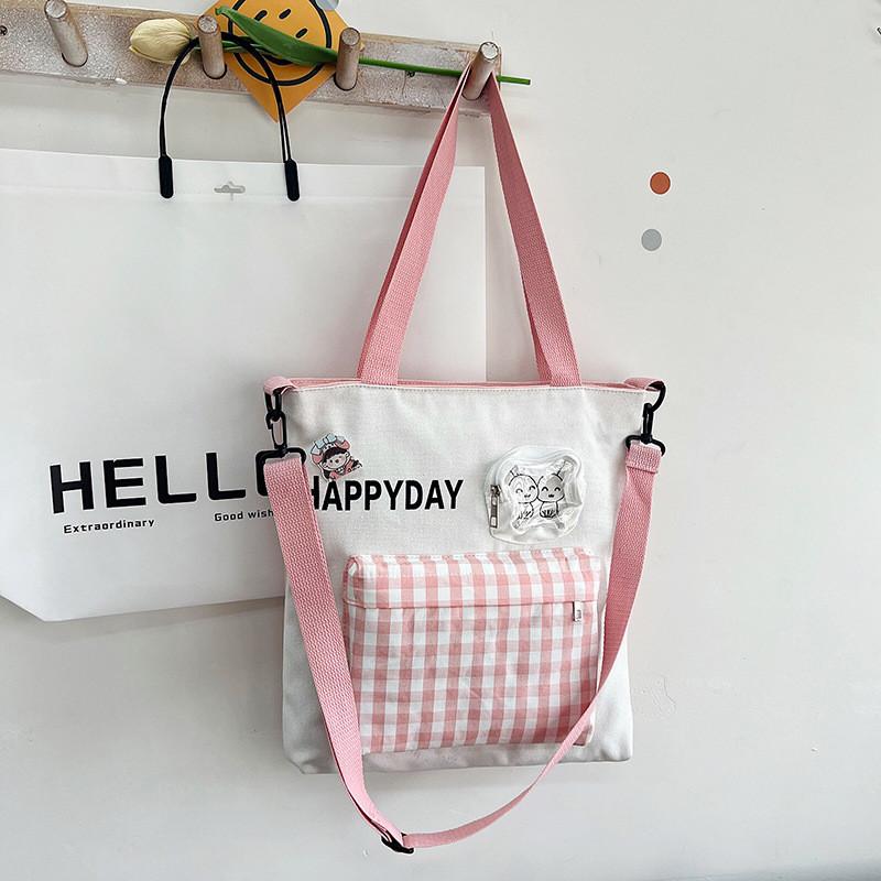 Cute Rabbit Canvas Tote Bag For Students Spacious Stylish Shoulder Crossbody Bag In Green Blue Black Purple Pink