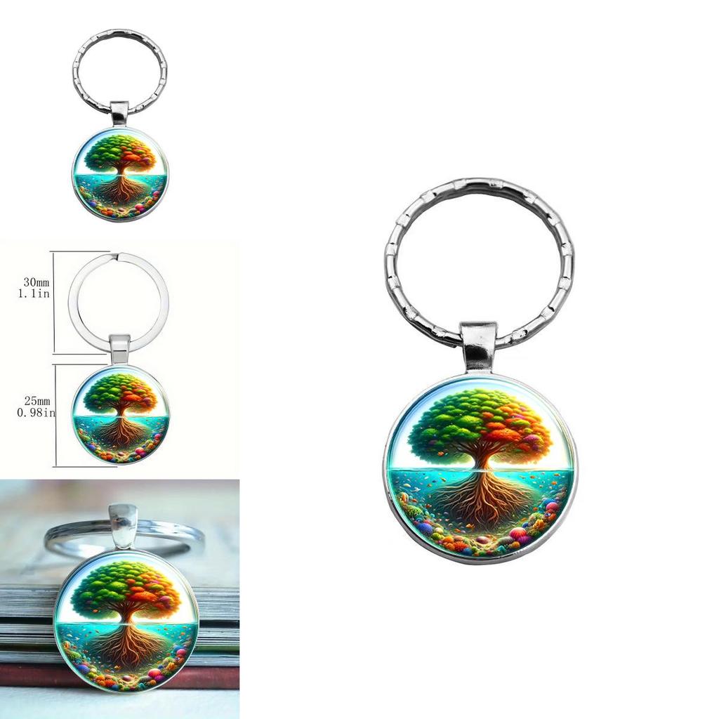 Artistic Glass Keychain With Colorful Tree Design For Gift Giving And Collections