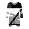 Moda Donna Casual Scollo a V Colore a Contrasto Stampato Manica a Sette Punti Camicia Cinturata Top Ampio Confortevole