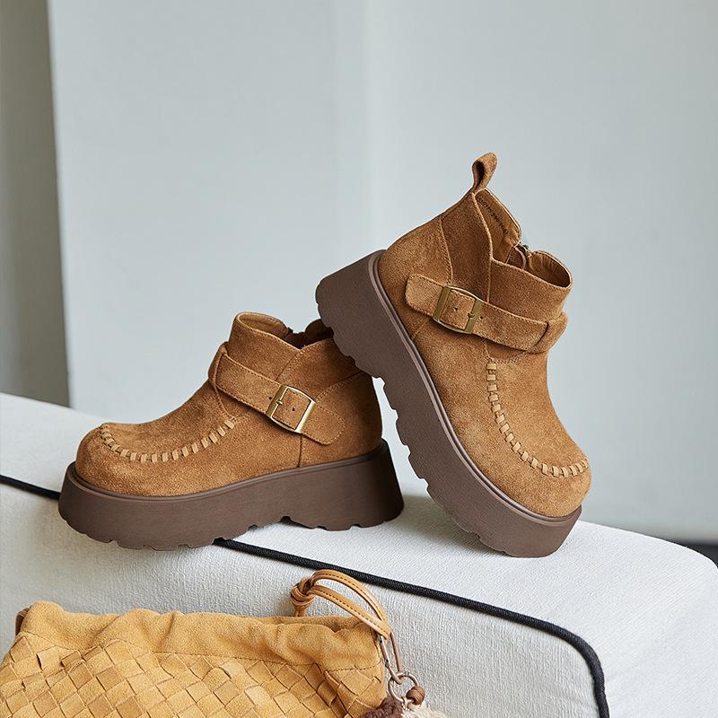 

Pine cone woven 5.5cm thick-soled Martin boots women s 2025 autumn and winter new suede short tube handmade Birkenstock kangaroo shoes 35 верблюд