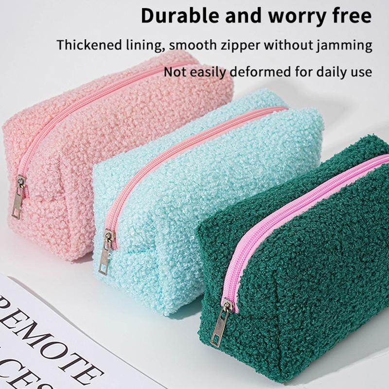 2026 Cute Zipper Plush Large Solid Color Cosmetic Bag Makeup Bag For Women Travel Make Up Toiletry Bag Washing Pouch Pen Pouch