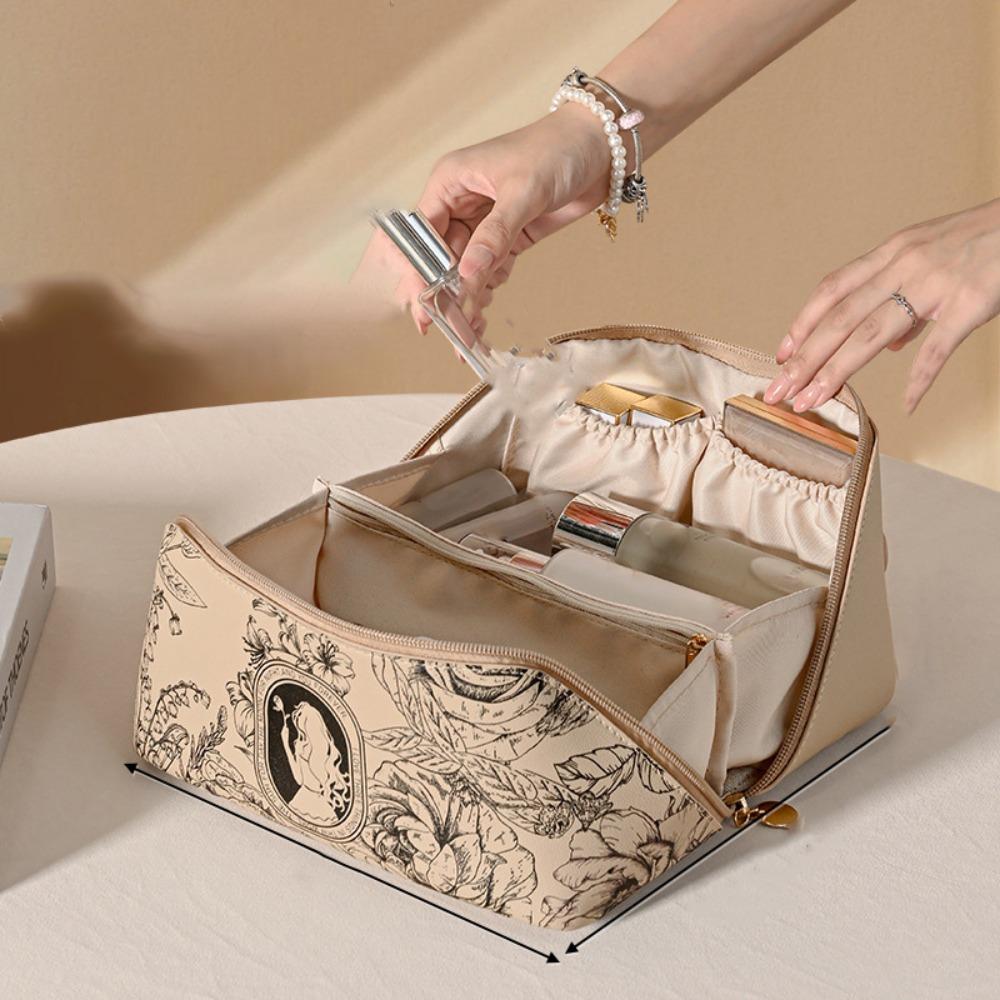 

Вместительная ретро косметичка-подушка на молнии для хранения туалетных принадлежностей, из ПУ, косметичка для макияжа, ванная комната