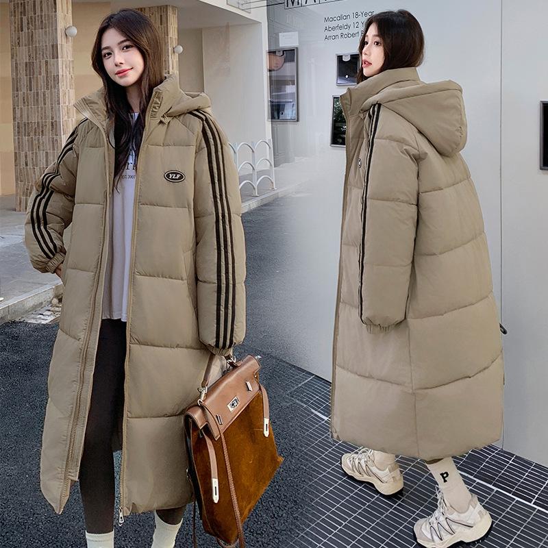 2025 new winter Korean version of loose mid-length down padded jacket, women's thickened padded jacket, over-the-knee cotton jacket, bread jacket