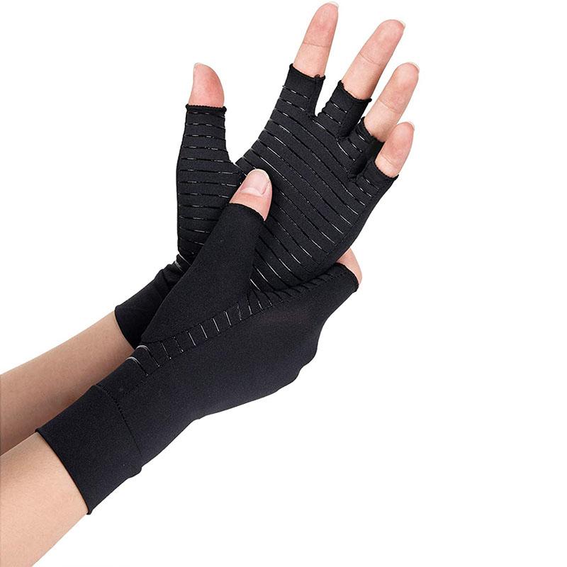 1 Pair Copper Compression Gloves Suitable For Women Men Fingerless Gloves Perfect For Relieving Carpal Tunnel Aches Rheumatoid Pains Joint Swell