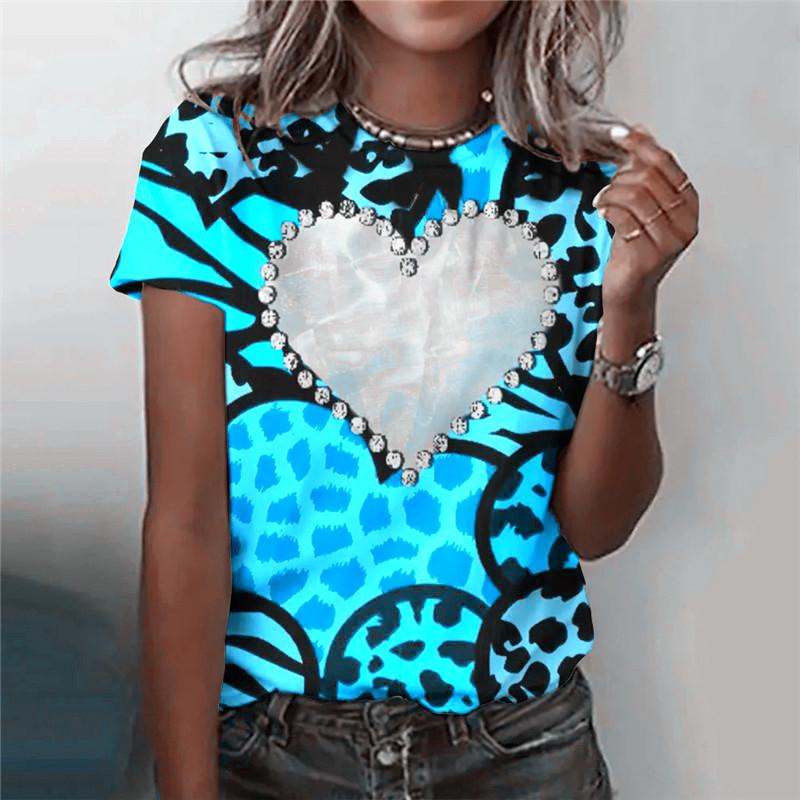 Women Love Heart Fashion T-Shirts Summer Short Sleeve 3D Printing Street Hip Hop Ladies Tee Casual Tops
