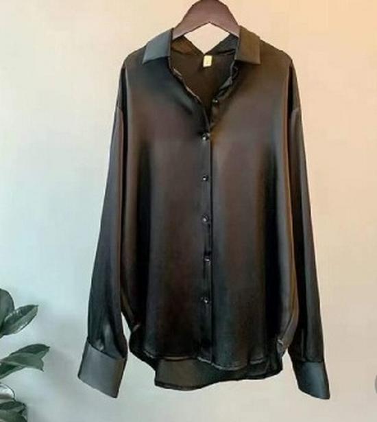 Women's Vintage Drape Long-Sleeve Satin Shirt 2025 – Versatile Retro Hong Kong Style for Spring & Autumn