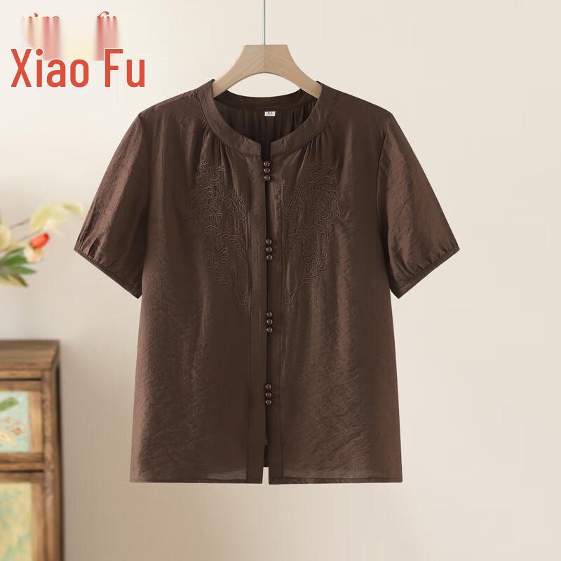 Elegante chinesische Kurzarmbluse für Frauen mittleren Alters