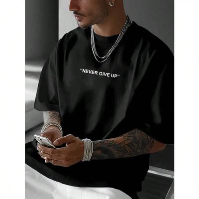 Mens Never Give Up Graphic Print Casual TShirt Comfortable Crew Neck Short Sleeve Loose Fit For Spring Summer