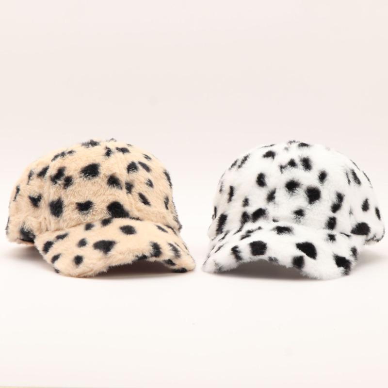 Winter Warm Plush Leopard Print Adjustable Baseball Cap
