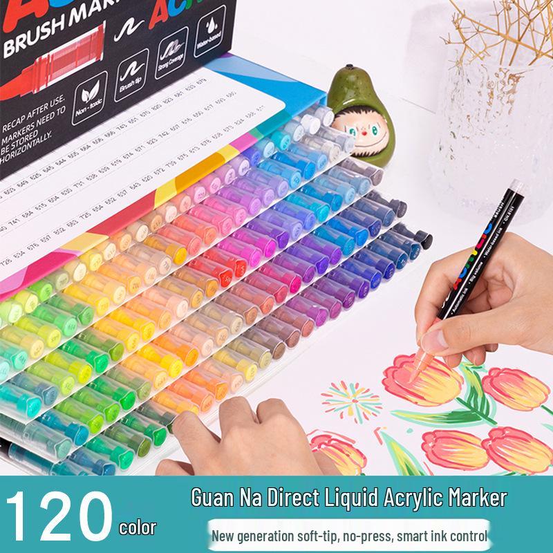 Guangna 8101 Liquid Acrylic Marker Pen Set - 168 Colors, 72 Soft Tips for Student Art, DIY, Hand Painting, and Graffiti.