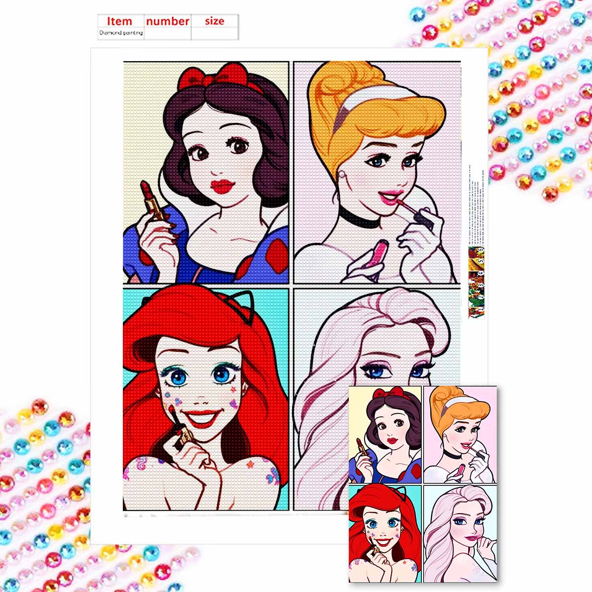 

5D Diy Diamond Painting Four-square Grid Princess Full Drill Rhinestones Mosaic Embroidery Handmade Products Home Decor Gift Round 20x30cm