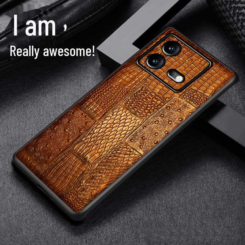 

Genuine Leather Protective Cover for iQOO Neo8 Series Neo 9 Pro жовтий/коричневий