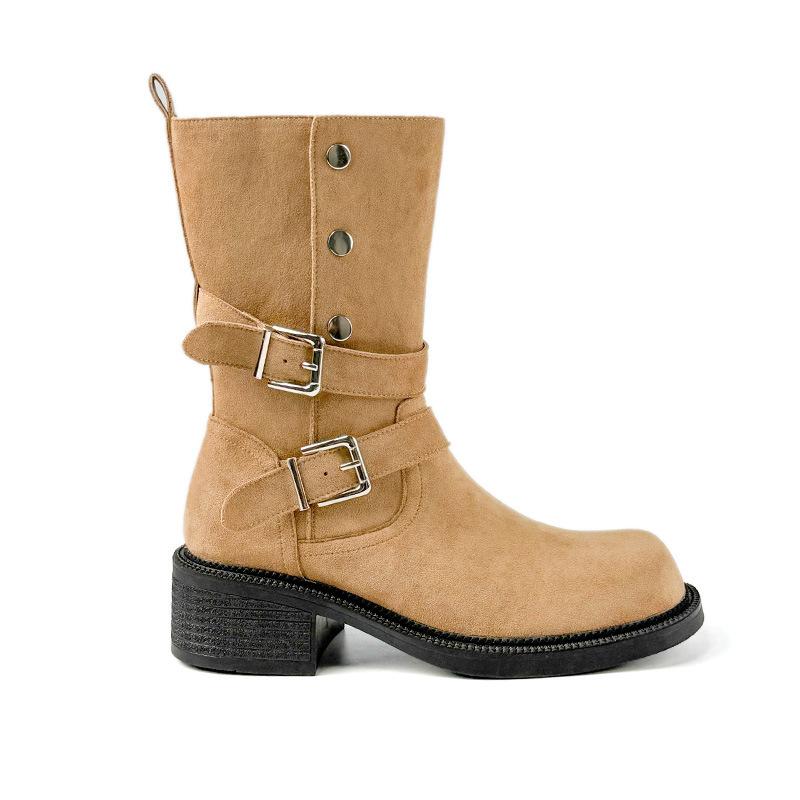 Sheepskin version~ stacking boots new versatile thick-soled heightening autumn Maillard short boots thick heel belt buckle Martin boots