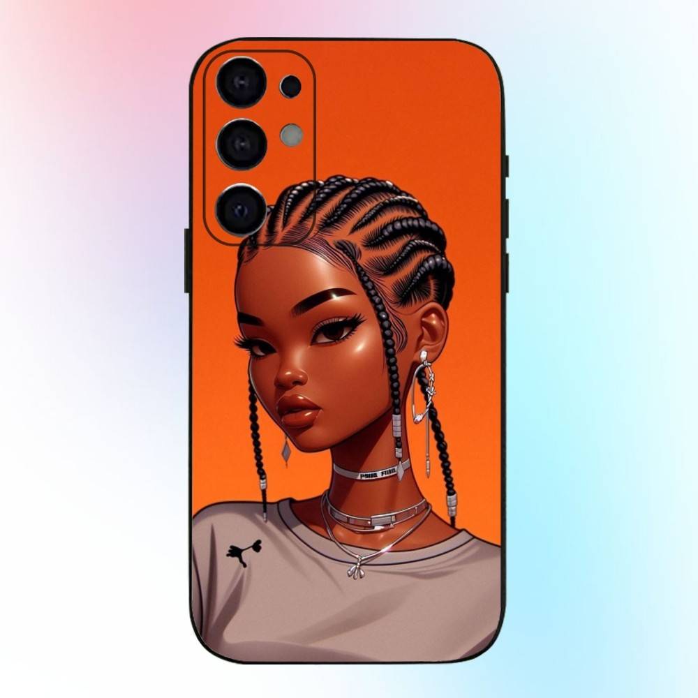 Afro Black Girls Cartoon Phone Case For Samsung S25,S24,S21,S22,S23,S30,Ultra,S20,Plus,Fe,Lite,Note,10,9,5G Black Cover
