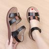 Summer New Top Leather Mom Sandals Comfortable Soft Bottom Flat Middle Aged Women's Shoes