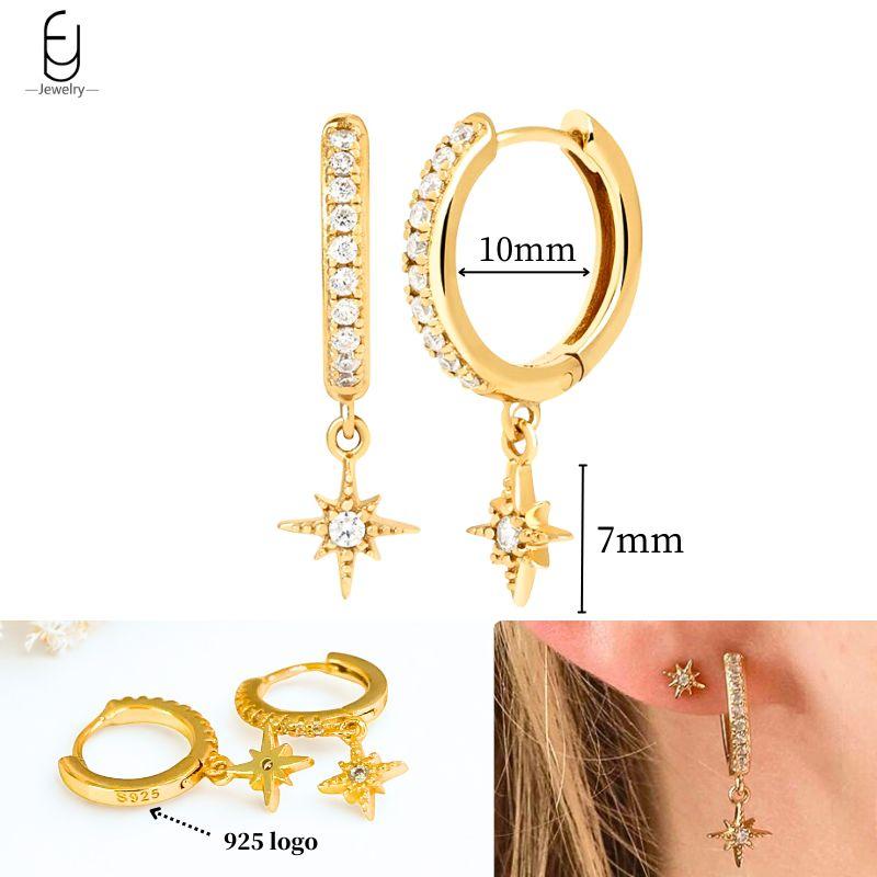 925 Silver Ear Needle White Crystal Gold Earrings for Women Luxury Water drop/Heart/Flower Pendant Earring Fine Jewelry