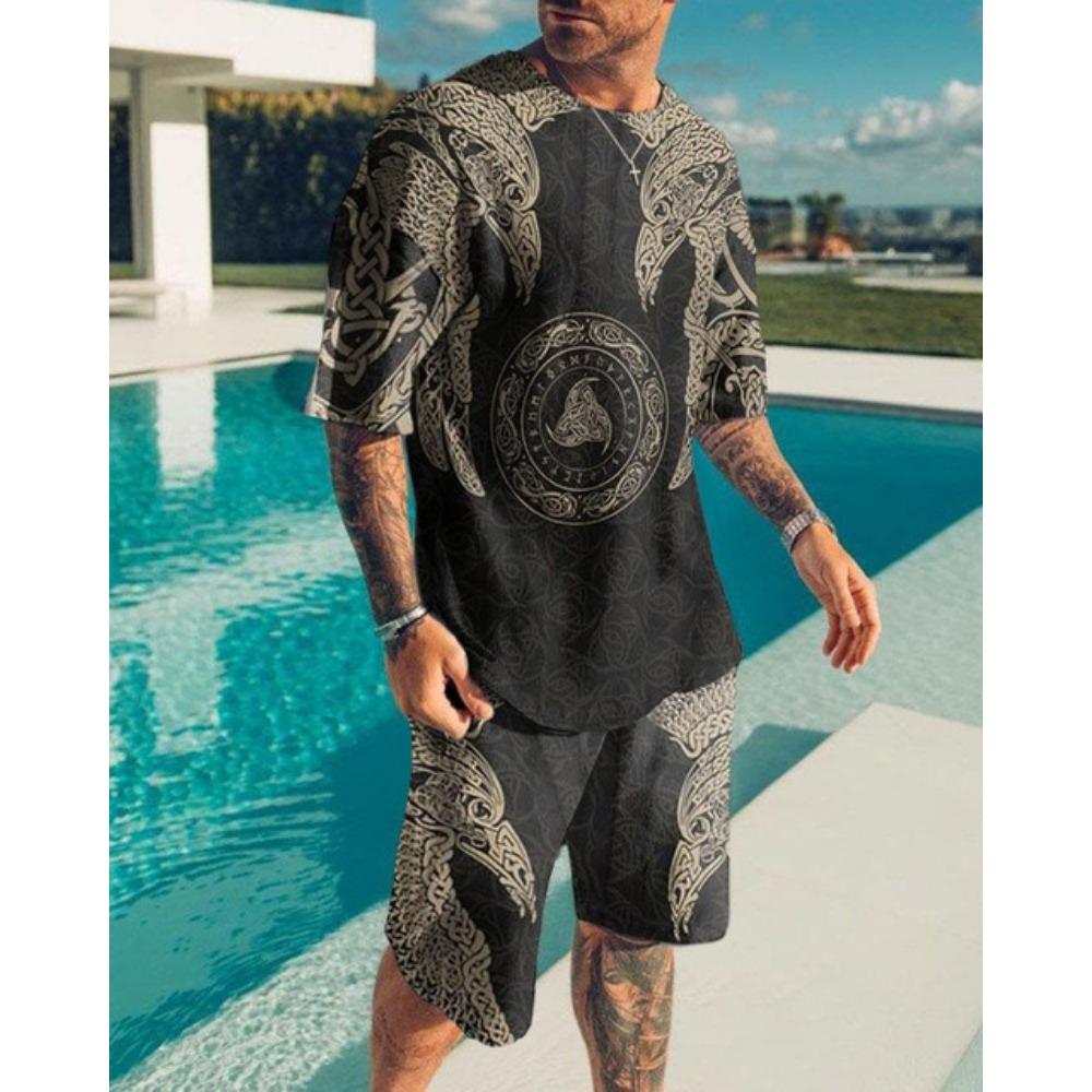 Men Luxury T Shirt Tracksuit 2 Piece Sets 3D Print Sports Short Sleeve Round Neck Casual Style All-Match Clothing Summer 6XL