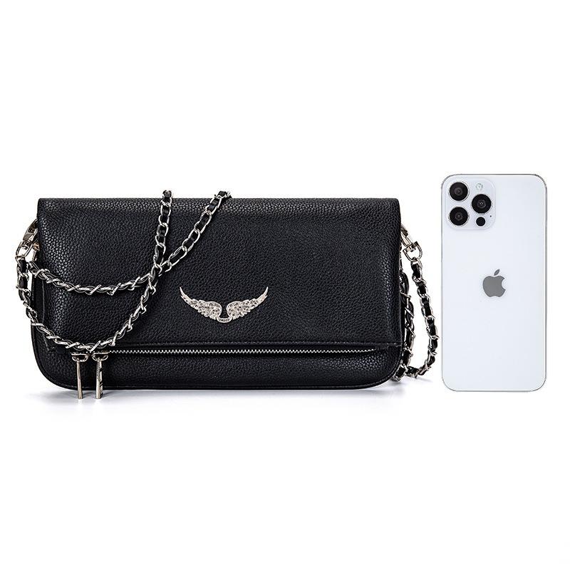 Leather Small Square Bag, Fashionable Versatile Wing Underarm Shoulder Oblique Span Bag
