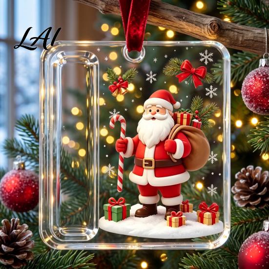 Unique Holiday Gift for Family Christmas Acrylic Money Holder Ornament Cash Hanging Decor with Stocking Stuffer Festive Pattern Tree Pendant