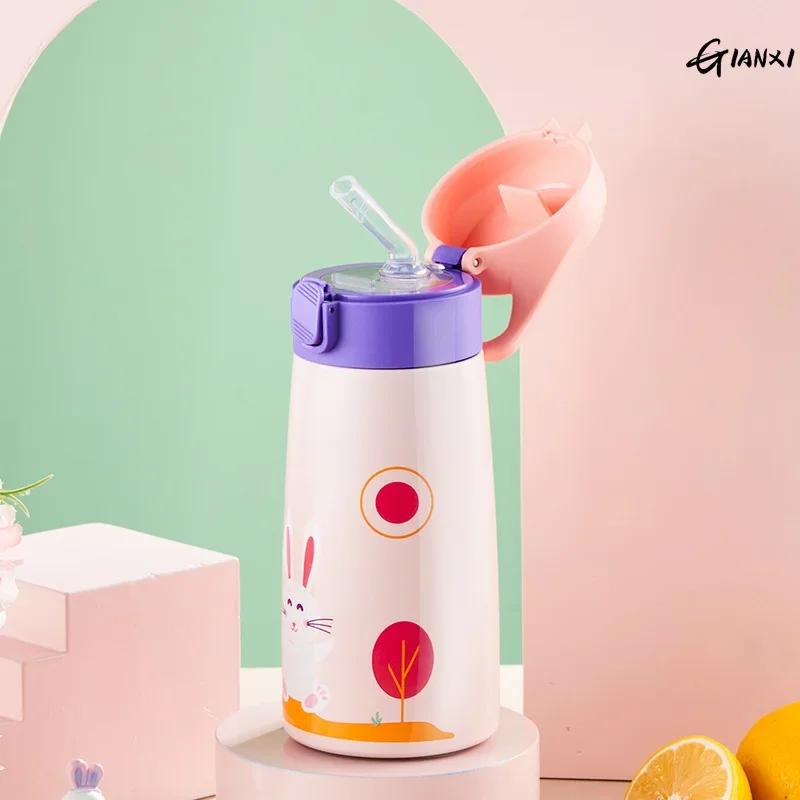 Kids Stainless Steel Straw Thermos Mug With Case Cartoon Leak-Proof Vacuum Flask Children Thermal Water Bottle Thermocup