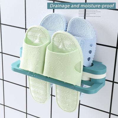2Pcs Slippers Storage Rack Punching Free 3 In 1 Wall-Mounted Folding Organizer Kitchen Bathroom Slipper Stand