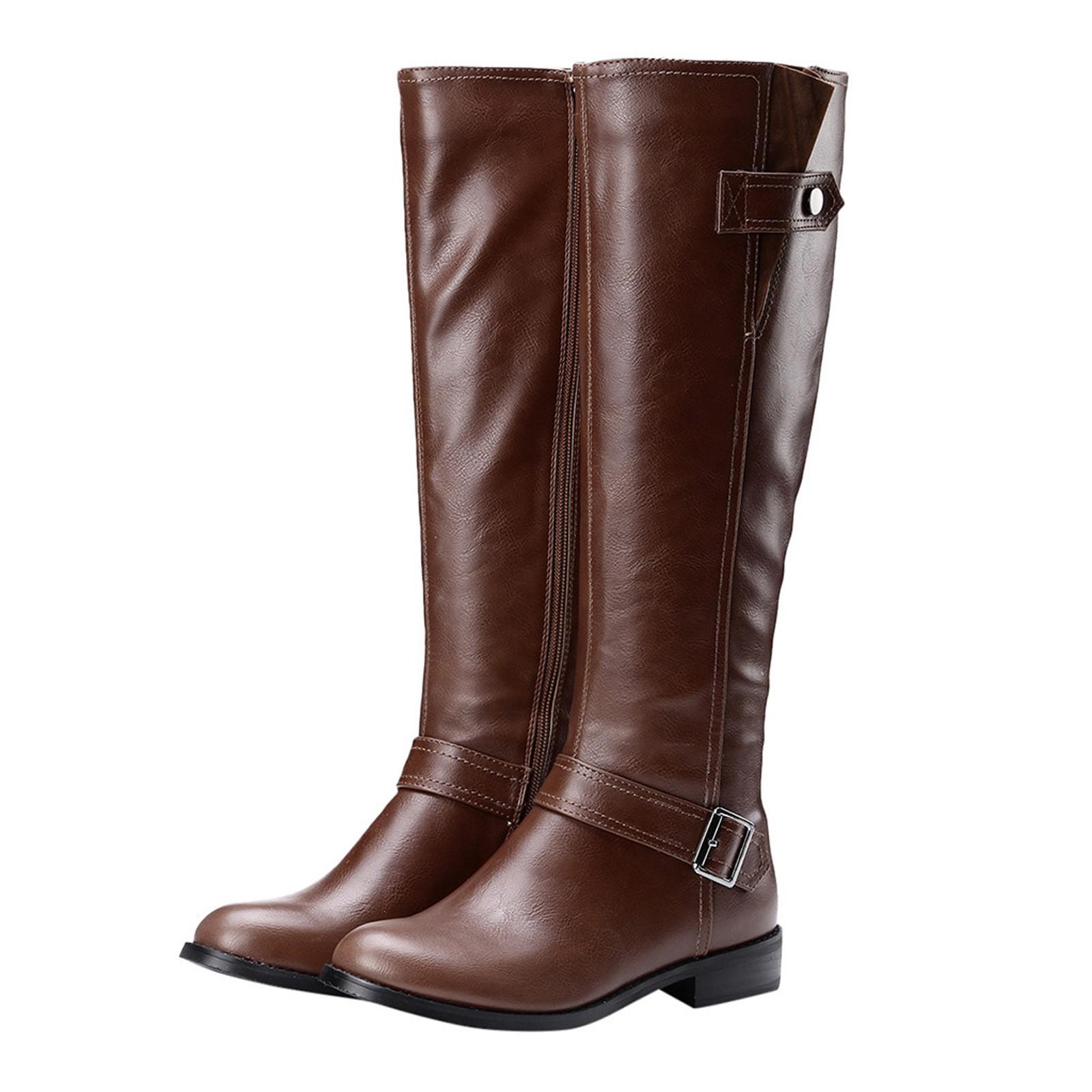 

Женские модные однотонные ботинки, мотоциклетные ботинки с пряжкой на низком каблуке, ботинки с боковой молнией 38 коричневый