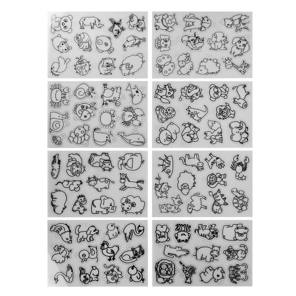 8 PCS Cute Animal Heat Shrink Sheets Colorable Different Patterns Shrink Plastic Sheets White Shrinky Art Paper DIY Crafts