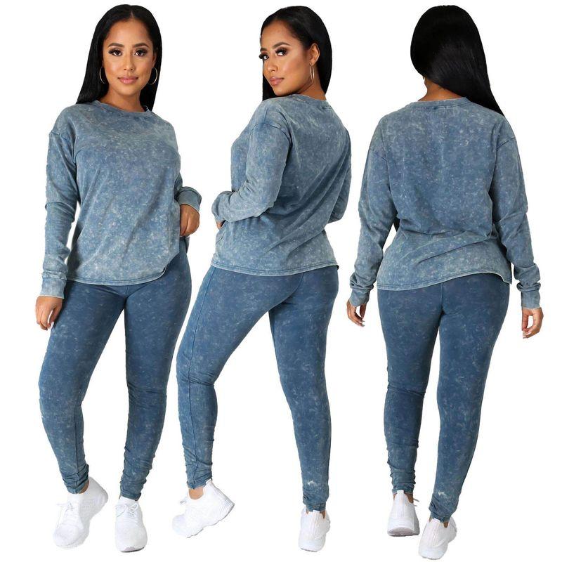 

Smr19932 Cross-Border Platform Amazon Women s New Fashion European and American Casual Fashion Sports Suit Two-Piece Set Blue L