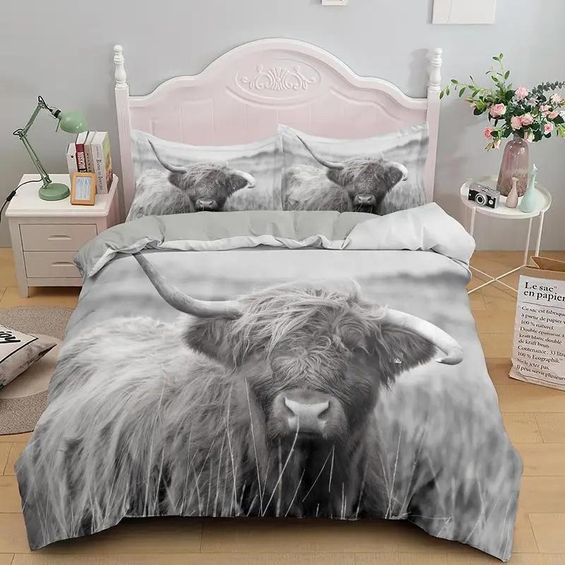 Highland Cow Pattern Three-Piece Set Suitable For Children And Adult Bedding