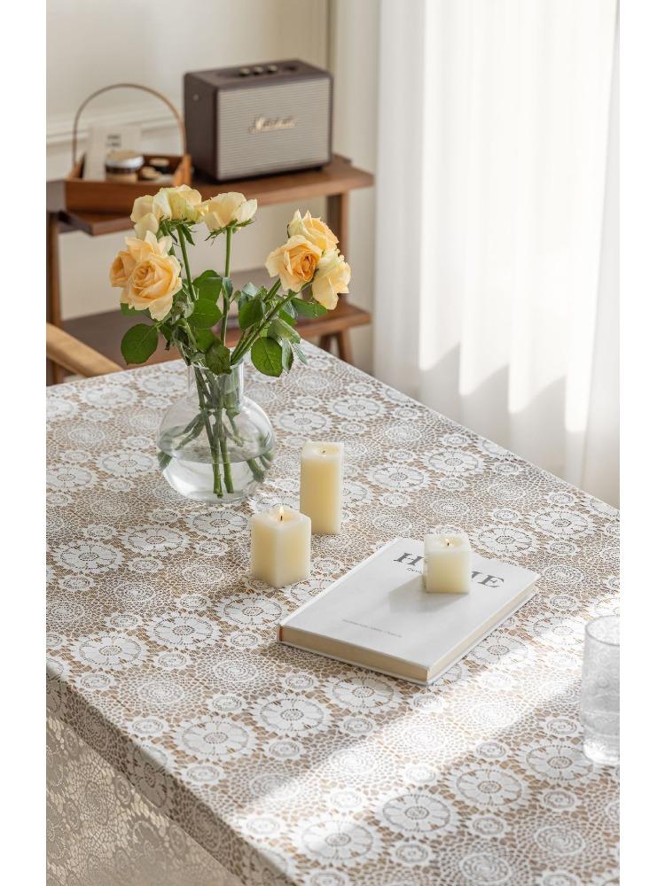 Vintage Heklet Duskelduk, Pastoral Stil Hullet Blonder, Firkantet Polyester Bordduk med Firkløver, Dekor til Bryllup