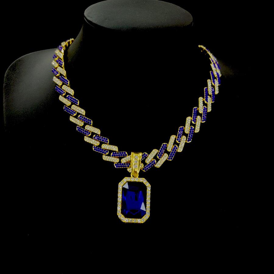 

Подвеска с бриллиантами, разноцветная синяя и белая кубинская цепочка, новое мужское ожерелье, ювелирные изделия в Европе и Америке