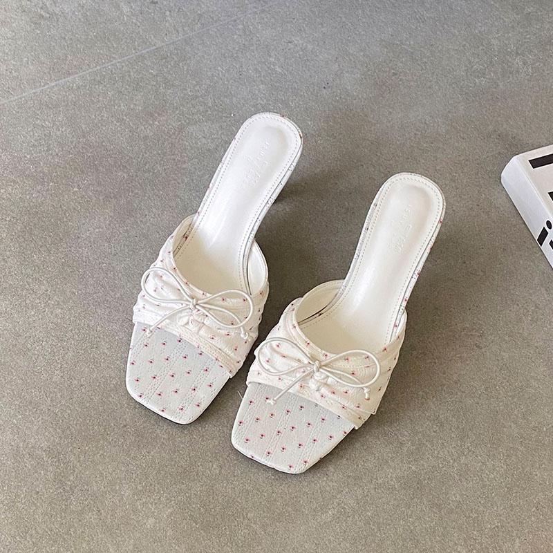 

Fashion Elegant Women Pumps Heels Slides Shoes Female Slip On Footwear Square Toe Fashion Butterfly-Knot Ladies High Heels Shoes 35