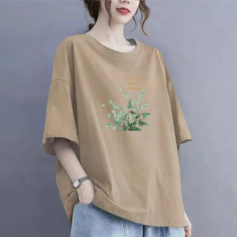 Women T-shirt for Summer Large Size Cotton Shirt Soft Loose Printed Casual Comfortable Pullover T-shirt Top