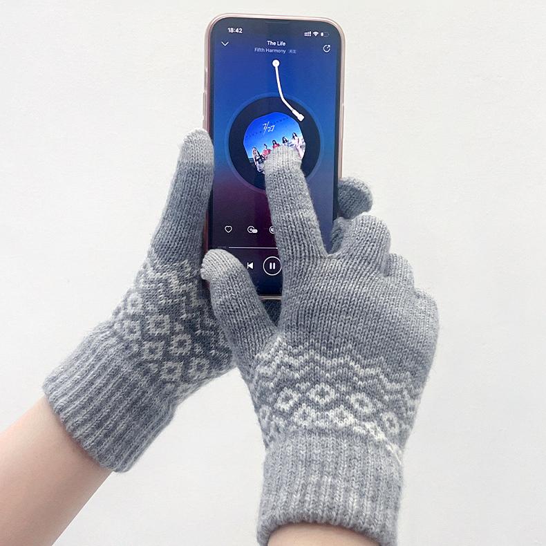 Touch Screen Gloves for Winter Warmth Thick Velvet Gloves Cycling Gloves Outdoor Knitting Yarn Gloves and Cold Resistant Gloves