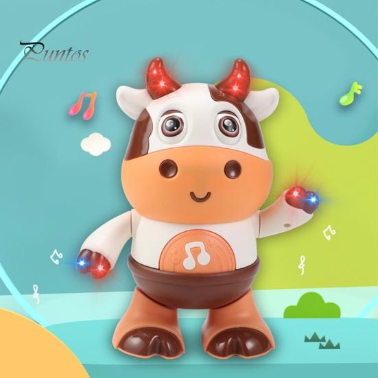Kids Electric Cow Toy with LED Light Music Singing Dancing Cartoon Dairy Cattle Toy Toddlers Interactive Educational Movable Eyes Animal Musical Toy