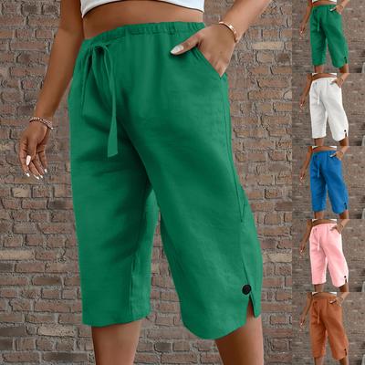 Casual Mode voor Dames - Kleur Elastische Tailleband Met Zakken Wijde Pijp Rechte Snit Korte Broek