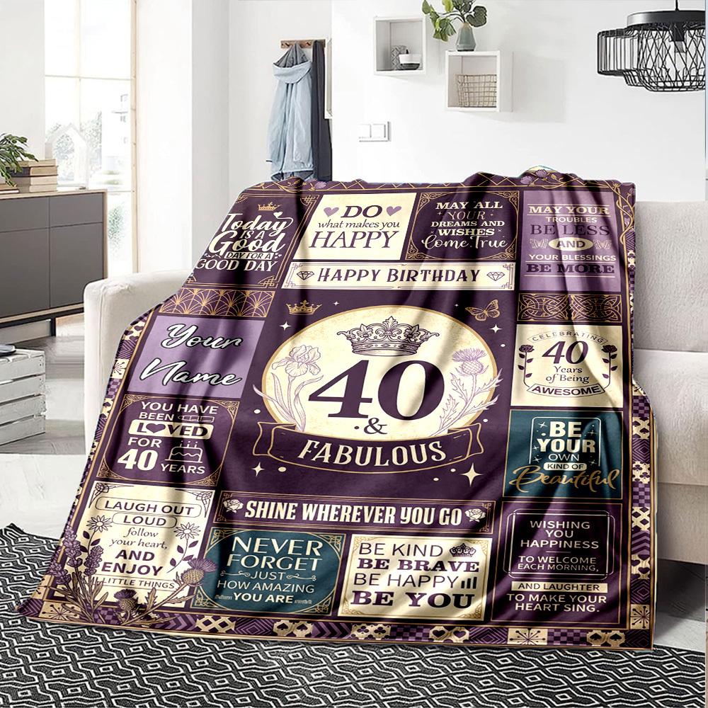 Happy 40Th Birthday Celebration Blanket Personalized Name Soft Warm And Versatile For Sofa Bed Office And Travel Machine Washable Comfortable In All