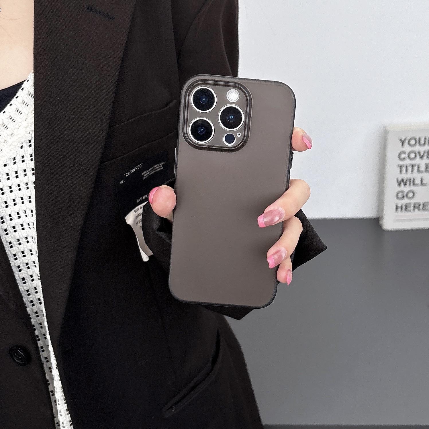 

Metal Button Frosted Clear Phone Case for Apple iPhone 15 Pro Max | Full Coverage Protective Cover for iPhone 13 13 Pro прозрачный черный