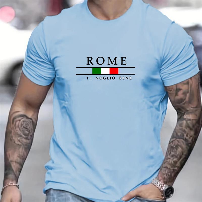 Simple Roman Letters T Shirts For Men Summer Fashion Short Sleeve 3D Italian Flag Printed T-shirts Loose Trend Streetwear Tees