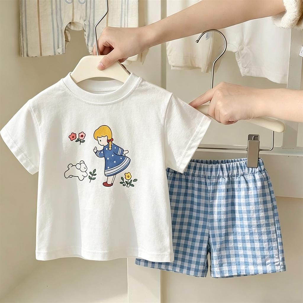 Cartoon TShirt+Shorts 2pcs Summer Clothing Baby Girls Short Sleeve Shorts Outfits Kids Printed Tees Loose Shorts Fashion Costume