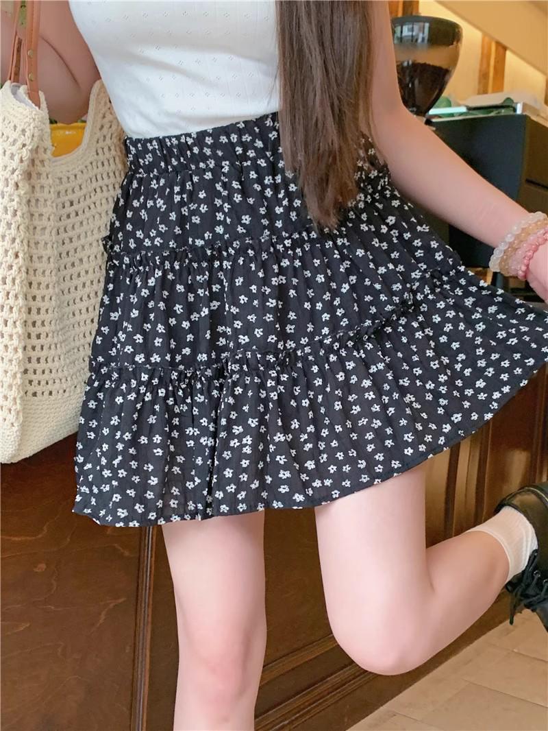Women s Black Floral High-Waisted A-Line Skirt - Slimming Summer Cake Design for Petite 2XL