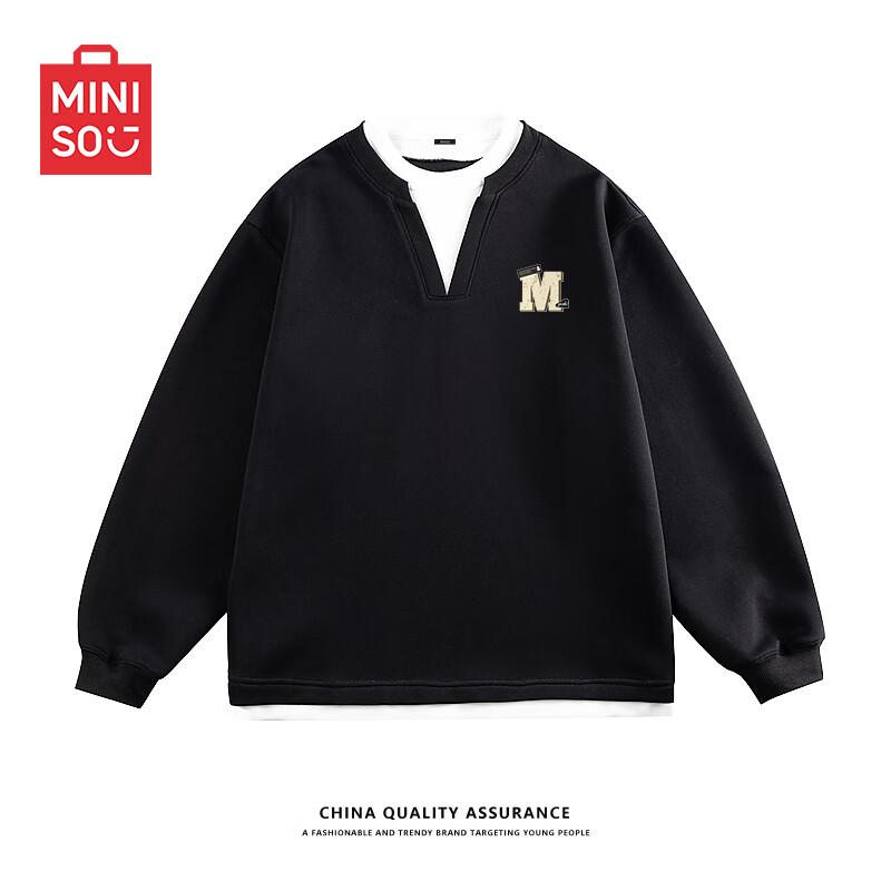 

MINISO Men s American Trendy Colorblock Faux Two-Piece Crewneck Sweatshirt M