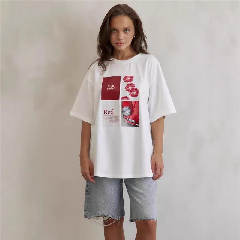 

Women s High-End Graffiti-Style Short-Sleeve T-Shirt with Heavy-Duty Shoulder Design Extra Large белый